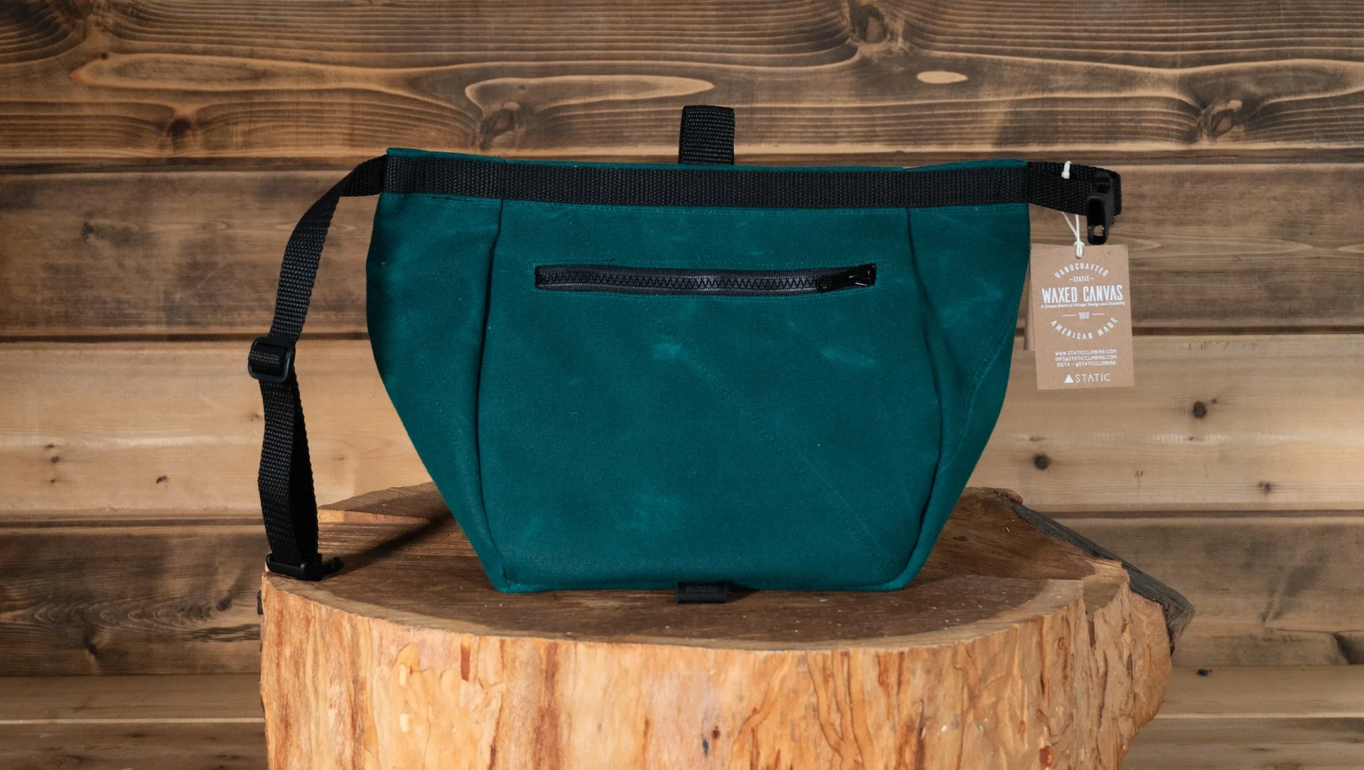 Waxed Canvas Chalk Bucket | EMERALD — △STΛTIC Climbing